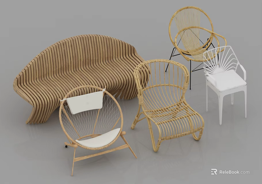 Stylish Woven Leisure Chairs With Natural And White Modern Designs For Home Spaces 3d model 