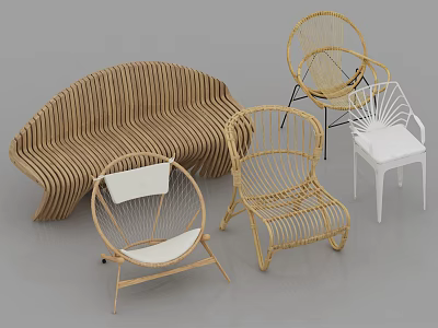 Stylish Woven Leisure Chairs With Natural And White Modern Designs For Home Spaces 3d model
