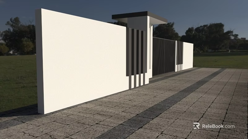 Modern Building Exterior Wall With White Surface And Black Vertical Strips Entryway Design 3d model 