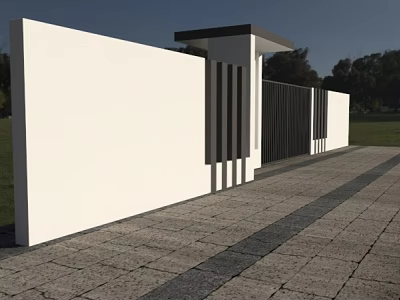 Modern Building Exterior Wall With White Surface And Black Vertical Strips Entryway Design 3d model