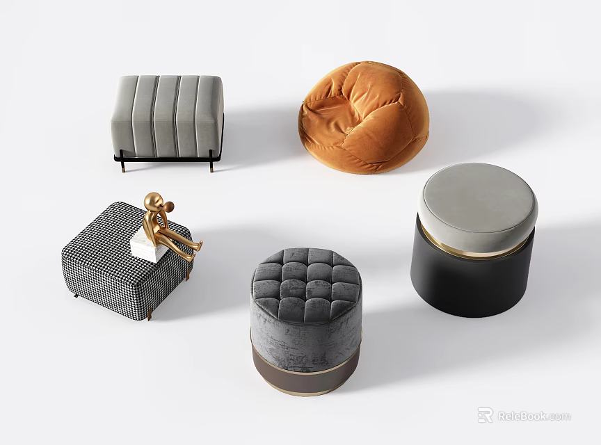 Modern Ottoman Collection With Different Shapes Colors And Styles For Living Room 3d model 