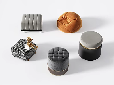 Modern Ottoman Collection With Different Shapes Colors And Styles For Living Room 3d model