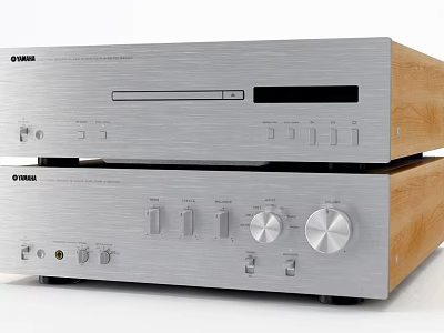 YAMAHA Stereo Audio System With Silver And Wooden Panels Control Knobs And CD Player 3d model