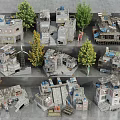 Damaged Abandoned Industrial Factory Model With Trees Figures And Equipment