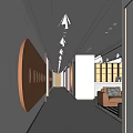 Modern Elevator Corridor With Circular Wall Decor And Sofa Area 3d model