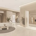Modern Light Colored Clothing Store Interior With Hanging Racks Displayed Clothes And Plants