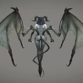 Eerie Dark Fantasy Game and Movie Character with Horns Wings Skeletal Features and Tail