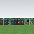 Outdoor Public Recycling Bins in Park Green Space With Trees and Sorted Waste