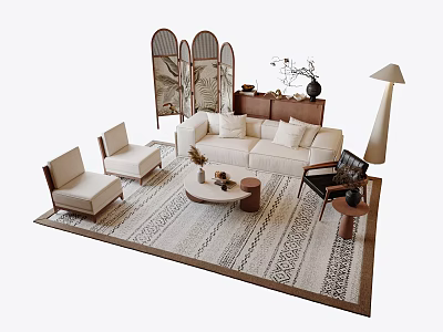Modern Living Room Interior Design With Sofa Chairs Area Rug Floor Lamp And Room Divider 3d model