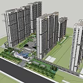 Modern High Rise Residential Complex Layout With Greenery Courtyard And Surrounding Roads 3d model