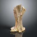Tree Stump Decorative Sculpture With Natural Wood Texture And Golden Accents