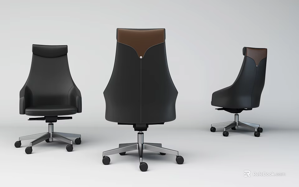 Modern Office Chair With Black And Brown Leather Design And Swivel Base 3d model 