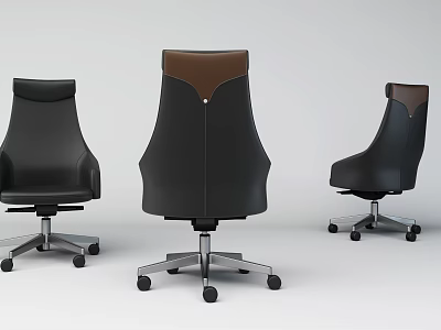 Modern Office Chair With Black And Brown Leather Design And Swivel Base 3d model