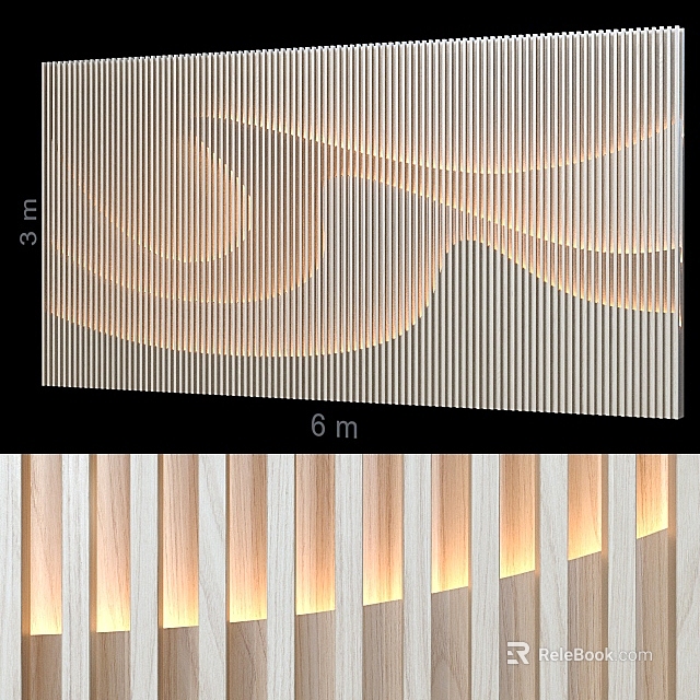 Modern Luxury Background Wall Design With Wooden Stripes And LED Lighting 3d model 