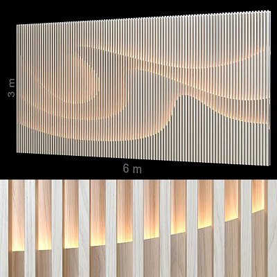 Modern Luxury Background Wall Design With Wooden Stripes And LED Lighting 3d model