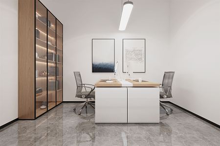 Modern Office Space Office Desk and Chair Hanging Painting 3d model