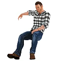 Man Sitting In Black White Plaid Shirt And Blue Jeans With Extended Hand