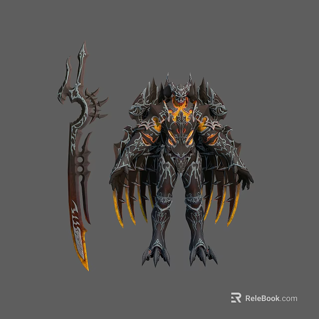 Fantasy Character In Mythical Creature Inspired Armor With Spiked Weapon And Flame Accents 3d model 