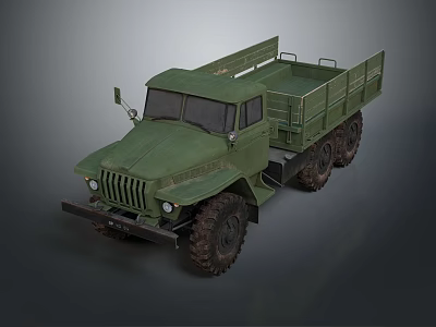 Green Military Truck With Vintage Design Rugged Tires And Open Cargo Bed 3d model