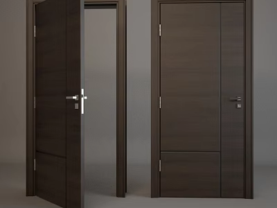 Dark Brown Wooden Hinged Doors With Metal Handles Open And Closed Design 3d model