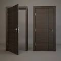 Dark Brown Wooden Hinged Doors With Metal Handles Open And Closed Design