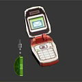 Classic Retro Mobile Phone In Pixel Style With Red Body White Keypad And Green Accessory