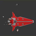 Futuristic Red Spaceship Engaging In Battle With Exploding Debris And Lasers 3d model