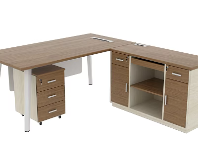 Modern Office L Shaped Desk With Wooden Top Storage Drawers And Cabinets 3d model