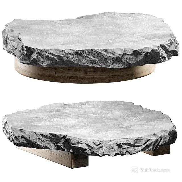 Natural Stone Top Dressing Table With Rough Texture And Solid Wooden Base 3d model 
