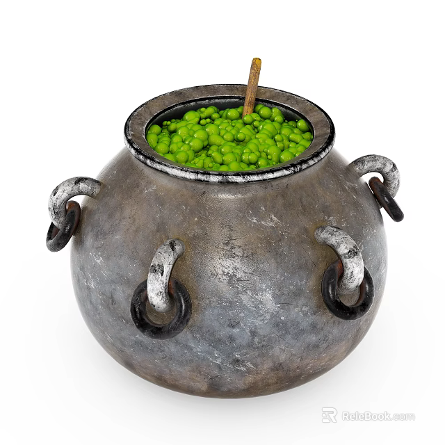 Vintage Cooking Pot With Metal Ring Handles Filled With Green Peas 3d model 