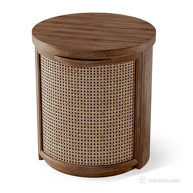 Modern Walnut Bedside Table With Wicker Panel For Minimalist Bedroom Decor 3d model