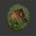 Floating Natural Island Scene With Green Grass Tall Pine Trees And Red Camping Tent