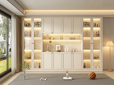 Cream Style Wine Cabinet Sideboard 3d model