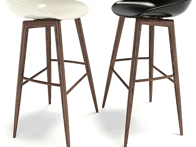 Modern Bar Stools With White And Black Seats Wooden Legs Cross Metal Frame 3d model