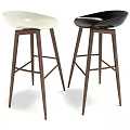 Modern Bar Stools With White And Black Seats Wooden Legs Cross Metal Frame