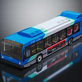Blue and White City Bus With Green Accents Transparent Windows And Red Seats