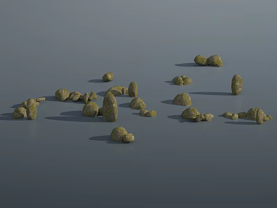 Stone and Wood Natural Pieces Scattered on Gray Background with Various Shapes 3d model