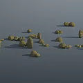 Stone and Wood Natural Pieces Scattered on Gray Background with Various Shapes