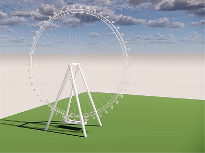 White Ferris Wheel Amusement Equipment on Green Grass Under Blue Sky With White Clouds 3d model