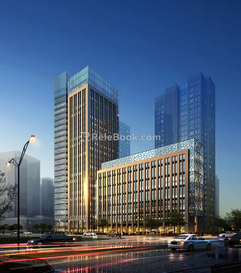 Modern Office Building Public Hotel Office Building Night View 3d model