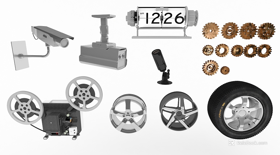 Integrated Projection Monitoring Solution Featuring Surveillance Camera Projector Time Display And Gears 3d model 