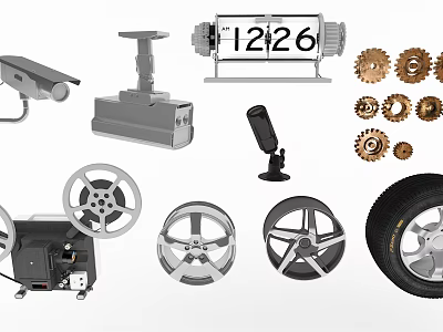 Integrated Projection Monitoring Solution Featuring Surveillance Camera Projector Time Display And Gears 3d model