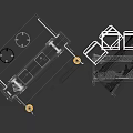 Garden Ornaments with Wooden Cart Wheels Gray Roof Yellow Lanterns Foldable Table Chairs and Boxes