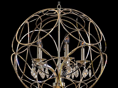 Gold Spherical Metal Frame Chandelier With Crystal Decorations And Candle Shaped Lights 3d model