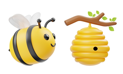 Bee hive wasp cartoon bee cartoon hive Q version bee 3d model