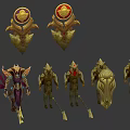 Detailed Game Movie Character Designs With Armored Outfits Weapons And Gem Decorations