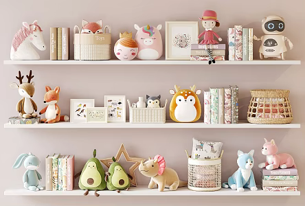 Modern Children's Girls Toys Doll Ornaments Plush Toys Storage Basket Books 3d model