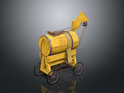 Children's Yellow Toy Cart With Barrel Design And Wheels For Play 3d model