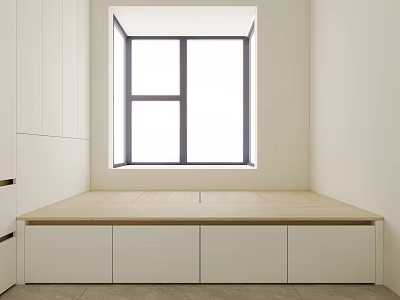 Modern Tatami Bedroom Interior Design With Wooden Platform White Storage Cabinets And Window 3d model