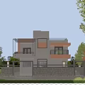 Modern Two Story Detached Villa With Gray And Orange Exterior And Green Surroundings